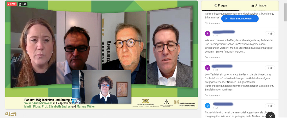 Prof. Elisabeth Endres, Martin Ploss, Markus Müller, Volker Auch-Schwelk, Claudia Georgius (unten / Moderation)