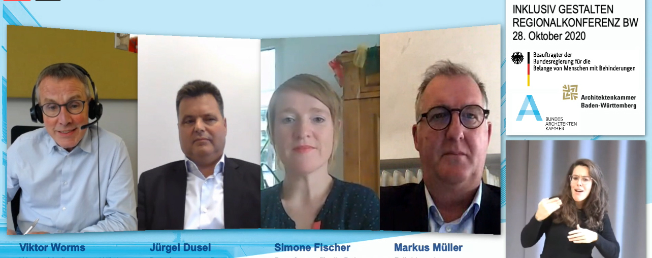 Diskussionsrunde, synchron in Gebärdensprache übersetzt